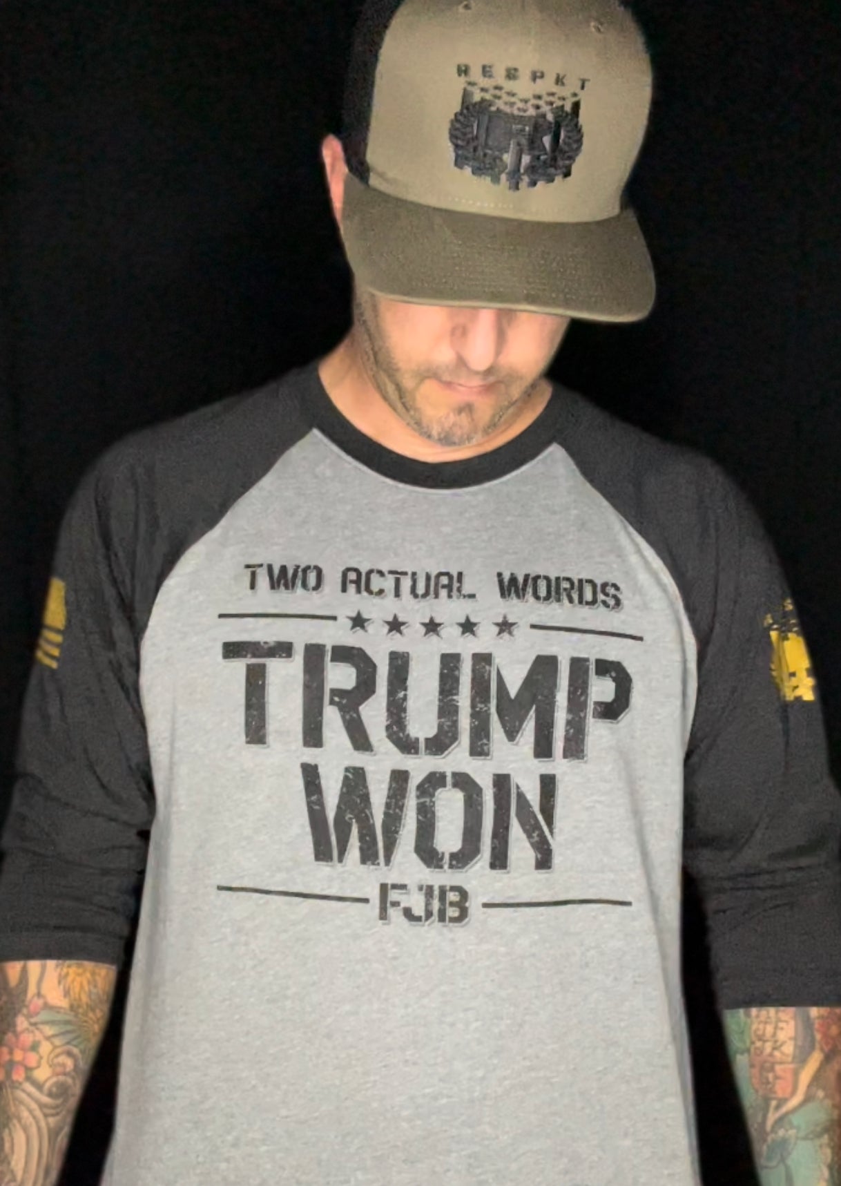 TWO ACTUAL WORDS "TRUMP WON" 3/4 SLEEVE